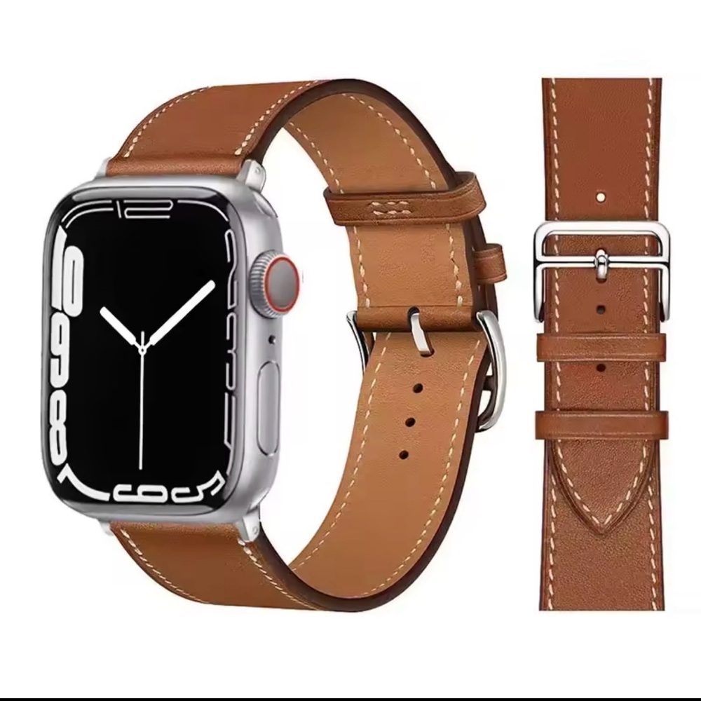 APPLE WATCH STRAP leather Brown and Silver FOR 38/40/41 mm Apple Watch